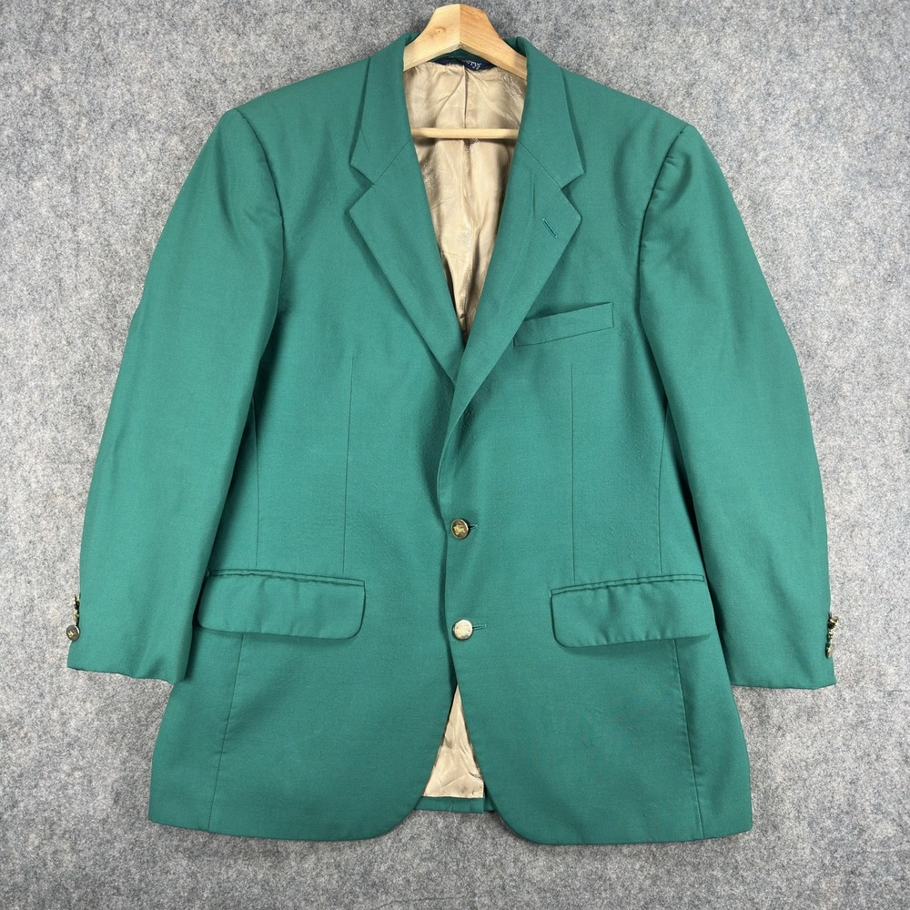 Vintage Burberrys Blazer Mens 42 Green Wool Gold Buttons Sport Coat Jacket 90s